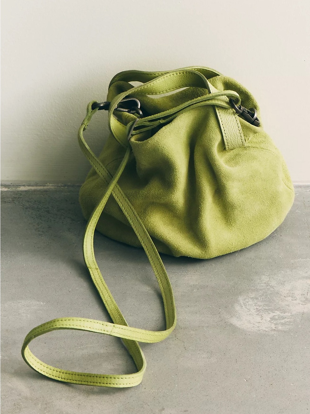 Free People Suki Mini Tote Green 100% Genuine Leather Suede Crossbody Bag